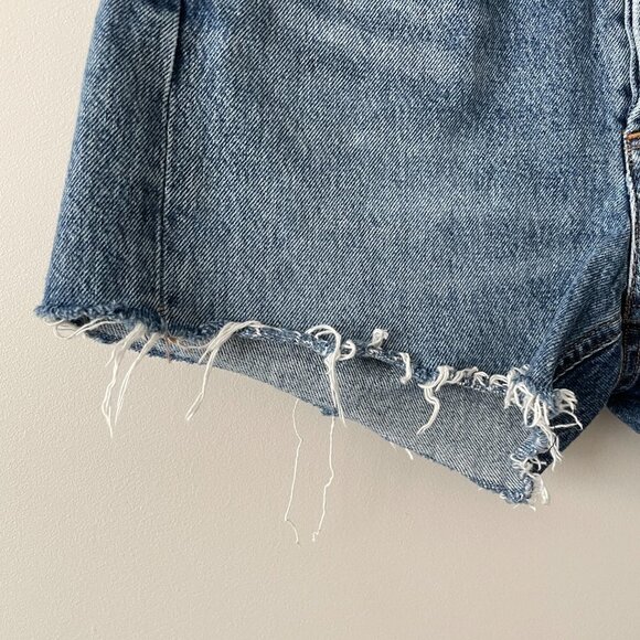 Agolde Parker Denim Shorts Caution Blue Raw Hem Mid-Rise Medium Wash  24 - Picture 7 of 9